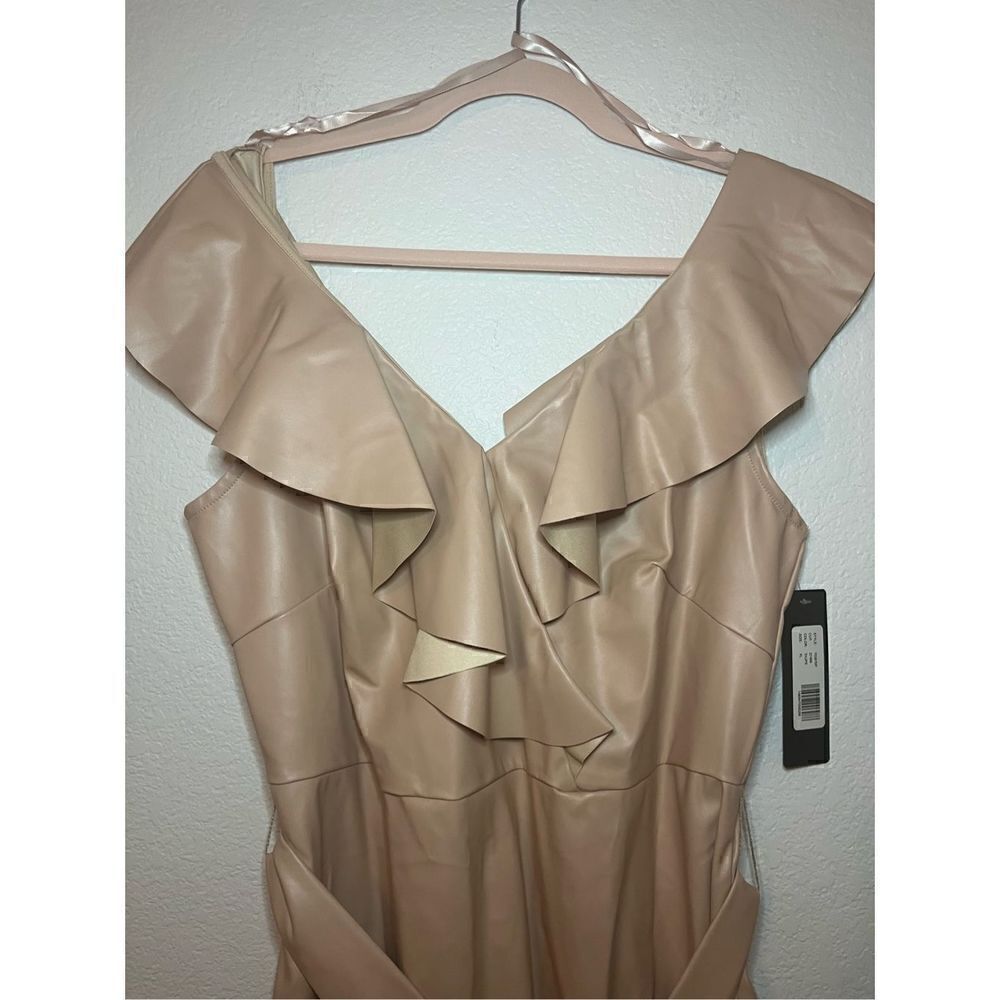 Bebe VEGAN LEATHER RUFFLE WRAP DRESS New - Picture 5 of 8